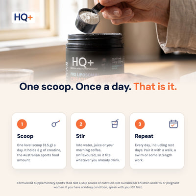 How to take HQ+ Pro: one scoop, stir into water or coffee, repeat every day.