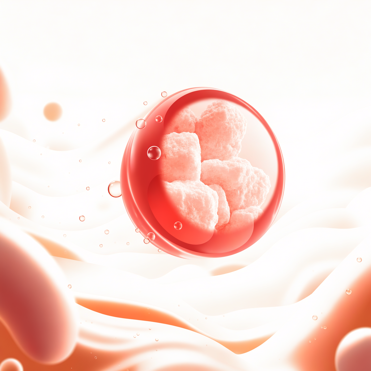 Illustration of a liposome carrying creatine safely through digestion